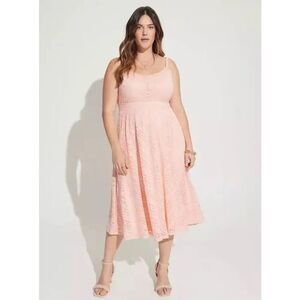 Torrid Pink Lace Midi Skater Dress 0 Large Semiformal Wedding Guest Summer Twee